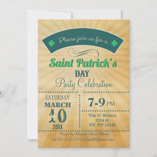 Retro Rustic St Patricks day Party Kaart (Voorkant)