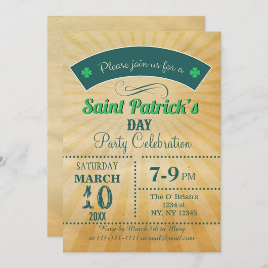 Retro Rustic St Patricks day Party Kaart (Voorkant / Achterkant)