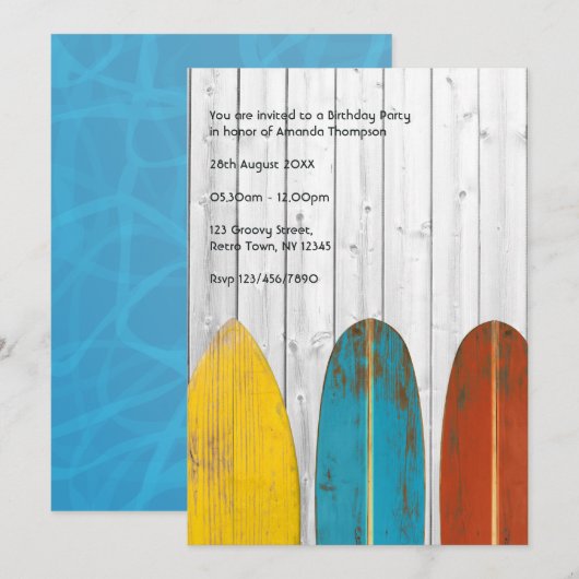 Retro Rustic Surfer Strand Verjaardagsfeest Kaart (Voorkant / Achterkant)