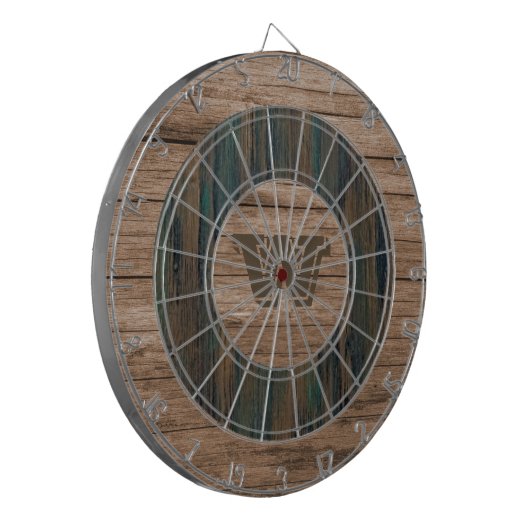 Retro Rustic Wood Personalized Dartboard Dartbord (Voorkant Links)