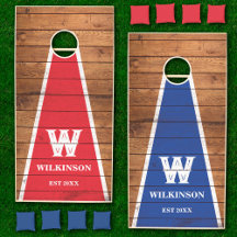 Retro Rustic Wood Red en Blue Family Monogram