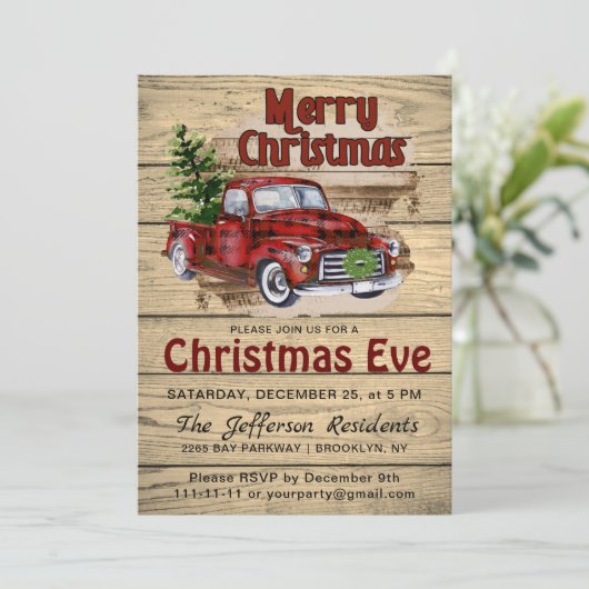 Retro Rustiek Boerderij Rode Vrachtwagen Kerstavon Kaart (Staand voorkant)