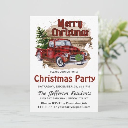 Retro Rustiek Boerderij Rode Vrachtwagen Kerstfees Kaart (Staand voorkant)