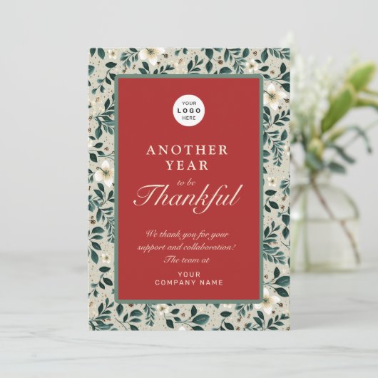 Retro rustiek holly rood groen business logo naam feestdagenkaart (Staand voorkant)