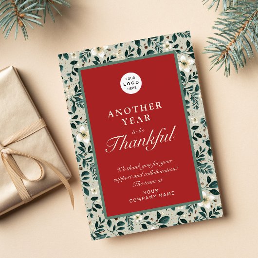 Retro rustiek holly rood groen business logo naam feestdagenkaart