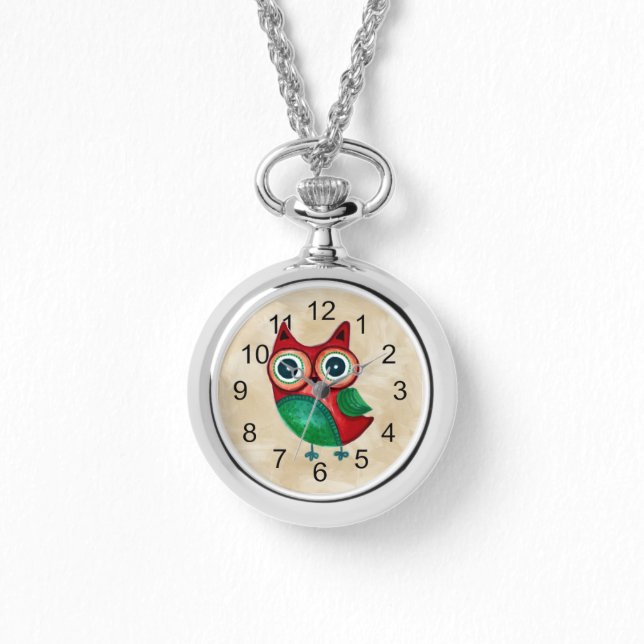 Retro rustieke aangepaste uil horloge (Voorkant)