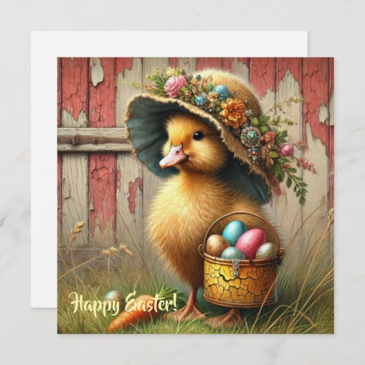 Retro rustieke Easer eend met eieren boerderij Feestdagenkaart (Voorkant / Achterkant)