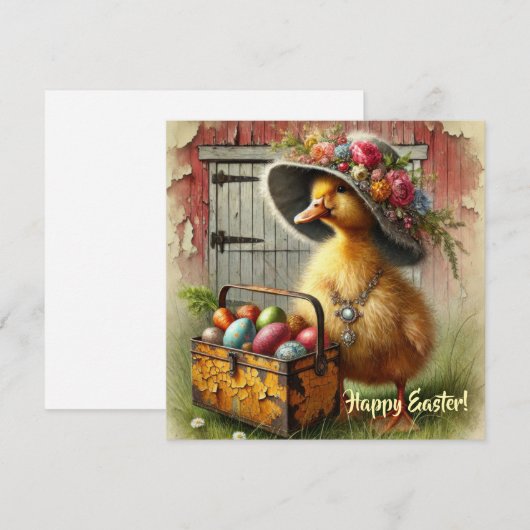 Retro rustieke eend met eieren boerderijhuisje feestdagenkaart (Voorkant / Achterkant)