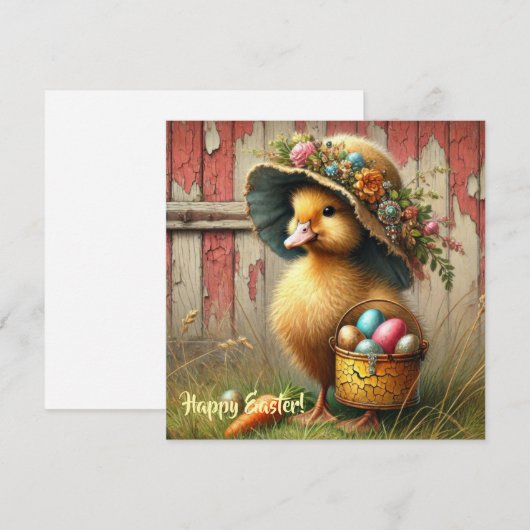 Retro rustieke eend met eieren boerderijhuisje feestdagenkaart (Voorkant / Achterkant)