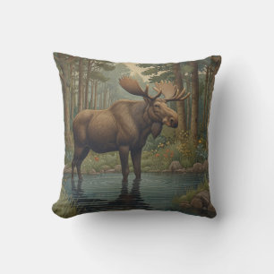 Retro rustieke eland boho bos groen buitenkussen