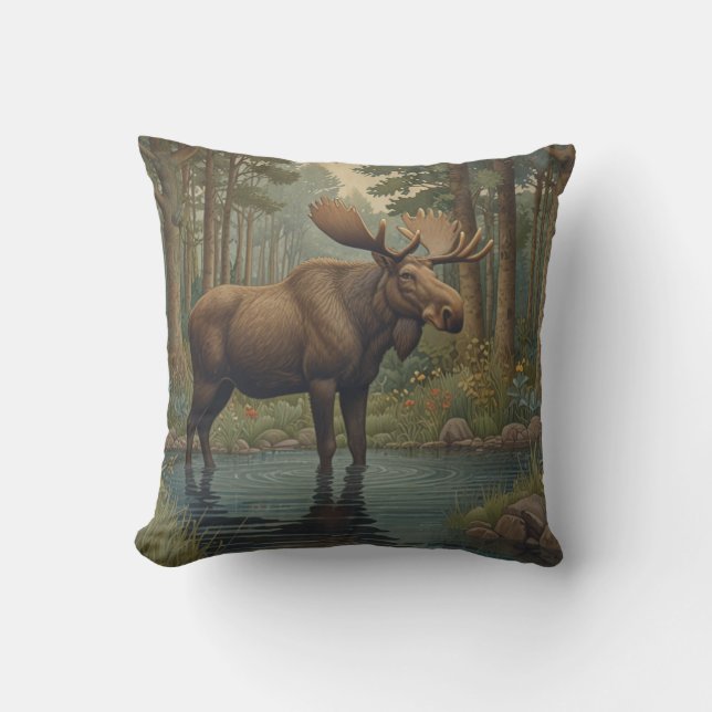 Retro rustieke eland boho bos groen buitenkussen (Voorkant)