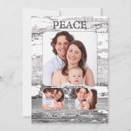 Retro Rustieke Houten Kerstmis Fotokaart Feestdagenkaart (Voorkant)