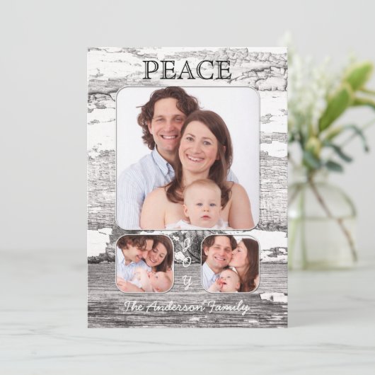 Retro Rustieke Houten Kerstmis Fotokaart Feestdagenkaart (Staand voorkant)