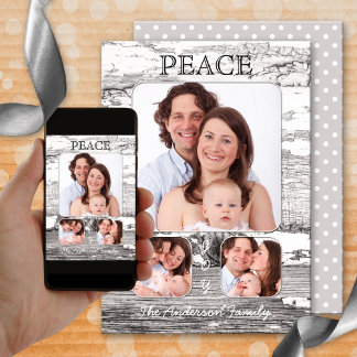 Retro Rustieke Houten Kerstmis Fotokaart Feestdagenkaart