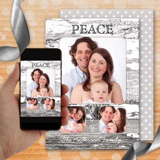 Retro Rustieke Houten Kerstmis Fotokaart Feestdagenkaart