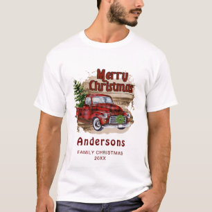Retro Rustieke Kerst Buffel Rode Vrachtwagen Vakan T-shirt
