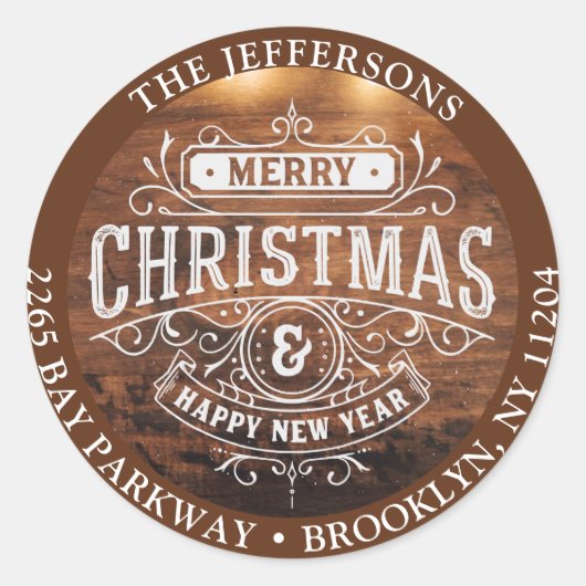 Retro rustieke kerst retour adres label (Voorkant)