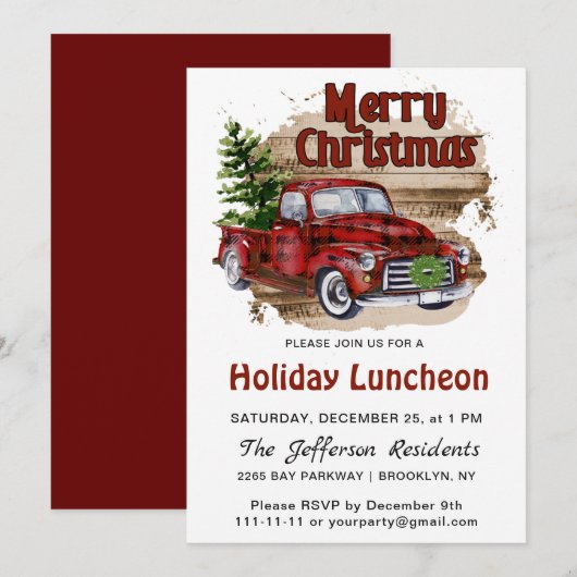 Retro Rustieke Kerst Rode Vrachtwagen Vakantie Lun Kaart (Voorkant / Achterkant)