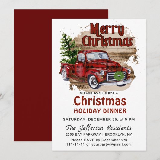 Retro Rustieke Rode Vrachtwagen Kerstmis Vakantie  Kaart (Voorkant / Achterkant)