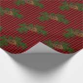 Retro rustieke rode zwarte buffalo plaid dennenapp cadeaupapier (Hoek)