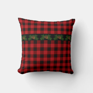 Retro rustieke rode zwarte buffalo plaid dennenapp kussen