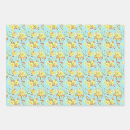 Retro rustieke Zonnebloem Bloemen Herfst Inpakpapier Vel (Voorkant 3)