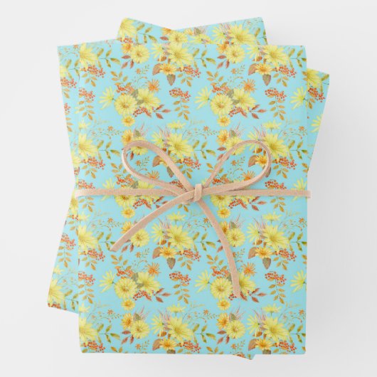 Retro rustieke Zonnebloem Bloemen Herfst Inpakpapier Vel (In situ)