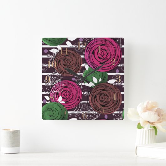 Retro-, rustig-, folk- vierkante klok (Huis)