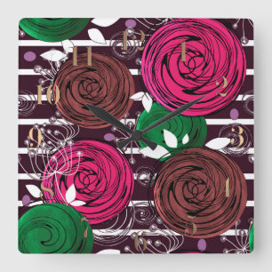 Retro-, rustig-, folk- vierkante klok