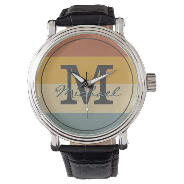  retro rustige naam initialen gepersonaliseerd horloge (Voorkant)