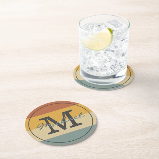  retro rustige naam initialen gepersonaliseerd ronde kartonnen onderzetter (Insitu)