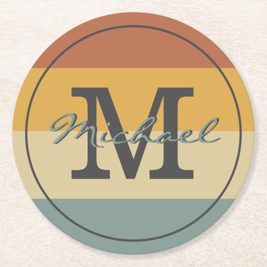  retro rustige naam initialen gepersonaliseerd ronde kartonnen onderzetter (Voorkant)