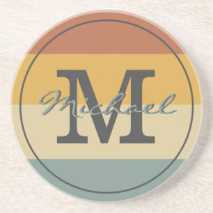  retro rustige naam initialen gepersonaliseerd zandsteen onderzetter