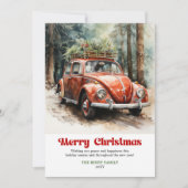 Retro rustische kerstscene rode auto groet feestdagenkaart (Voorkant)