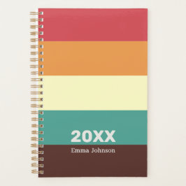 Retro Rusty Red Cream Brown Stripe 2026 Name Planner