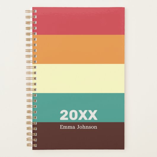 Retro Rusty Red Cream Brown Stripe 2026 Name Planner (Voorkant)
