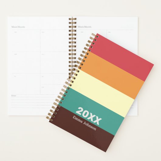 Retro Rusty Red Cream Brown Stripe 2026 Name Planner (Display)