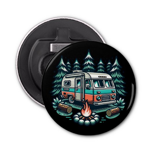 Retro RV Camper Camping Button Flesopener (Voorkant)