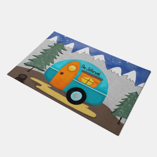 Retro RV Camper Camping Deurmat (Schuin)