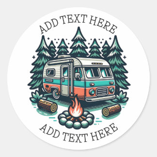 Retro RV Camper Camping gepersonaliseerd Ronde Sticker
