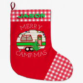 Retro RV Camper | Camping thema gepersonaliseerd Grote Kerstsok (Voorkant)