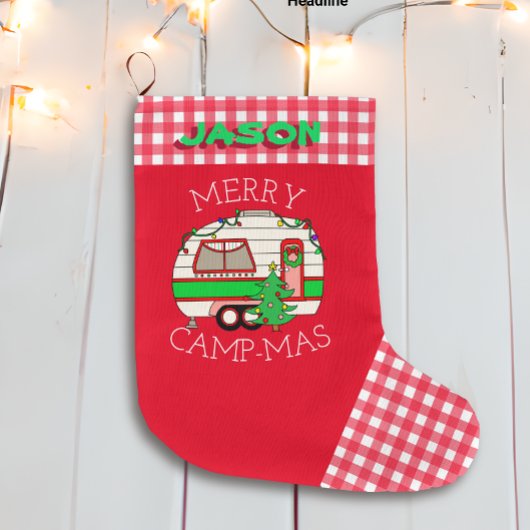 Retro RV Camper | Camping thema gepersonaliseerd Grote Kerstsok