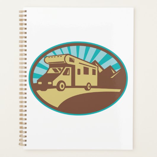 Retro RV Campervan Bergavontuur Vintage Zon Planner (Voorkant)