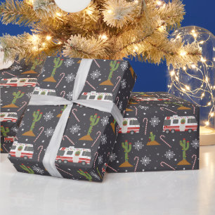 Retro Rv Desert Cactus kerstpatroonverdringing  Cadeaupapier