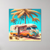 Retro RV en palmbomen Canvas Afdruk (Voorkant)