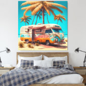 Retro RV en palmbomen Canvas Afdruk (Insitu (Slaapkamer))