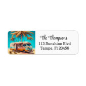 Retro RV en palmbomen Etiket (Voorkant)