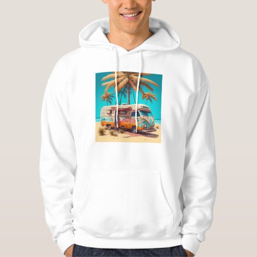 Retro RV en palmbomen Hoodie (Voorkant)