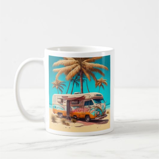 Retro RV en palmbomen Koffiemok (Links)