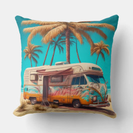 Retro RV en palmbomen Kussen